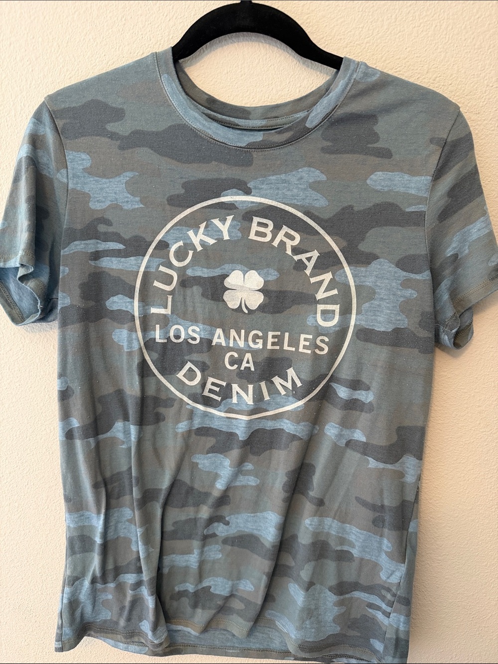 Lucky Brand Blue Gray Camo Logo Tank